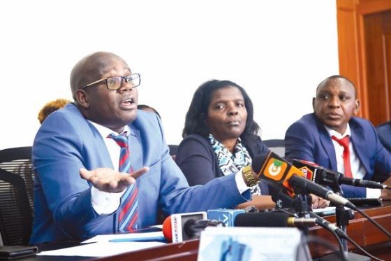 UASU Secretary-General Constantine Wasonga addressing the press