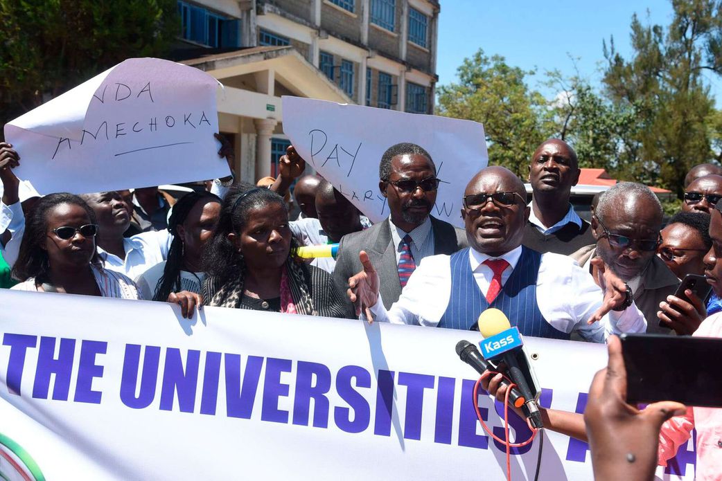 File image of lecturers protesting on the streets during a recent strike