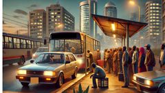 An AI generate image of passengers at a bus stop