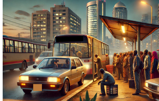 An AI generate image of passengers at a bus stop