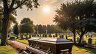 An AI-generated image of a casket ready for burial