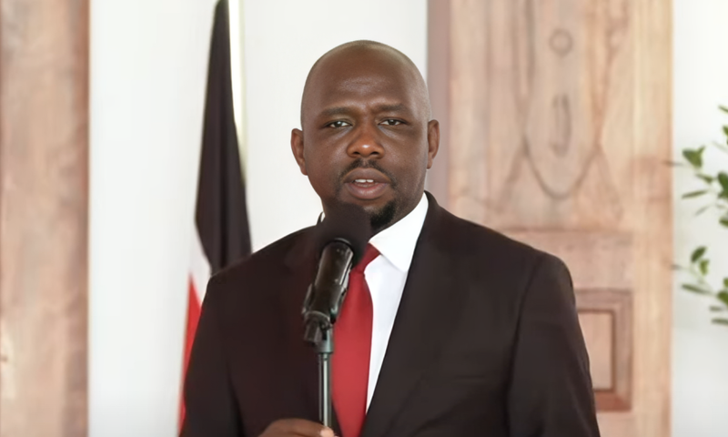 Interior Cabinet Secretary Kipchumba Murkomen speaking at State House, Nairobi