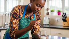 An AI-generated image of a woman testing milk for adulteration
