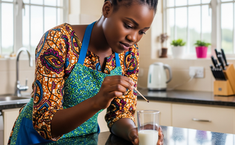 An AI-generated image of a woman testing milk for adulteration