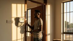 An AI-generated image of a person staring at his socket