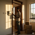 An AI-generated image of a person staring at his socket