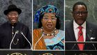 A collage of former Presidents Goodluck Jonathan, Joyce Banda and Lazarus Chakwera