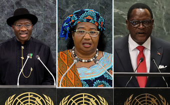 A collage of former Presidents Goodluck Jonathan, Joyce Banda and Lazarus Chakwera