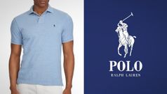 A model wears a Ralph Lauren 'Polo' shirt, notice the left-facing pony on the shirt logo