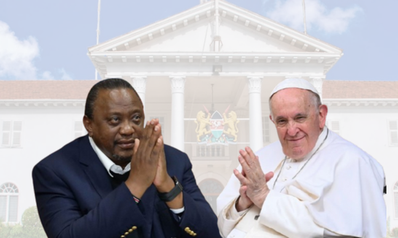 A collage of Former President Uhuru Kenyatta and the late Pope Francis
