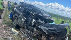 The wreckage of a car crash along the Narok - Suswa highway