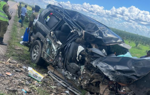 The wreckage of a car crash along the Narok - Suswa highway