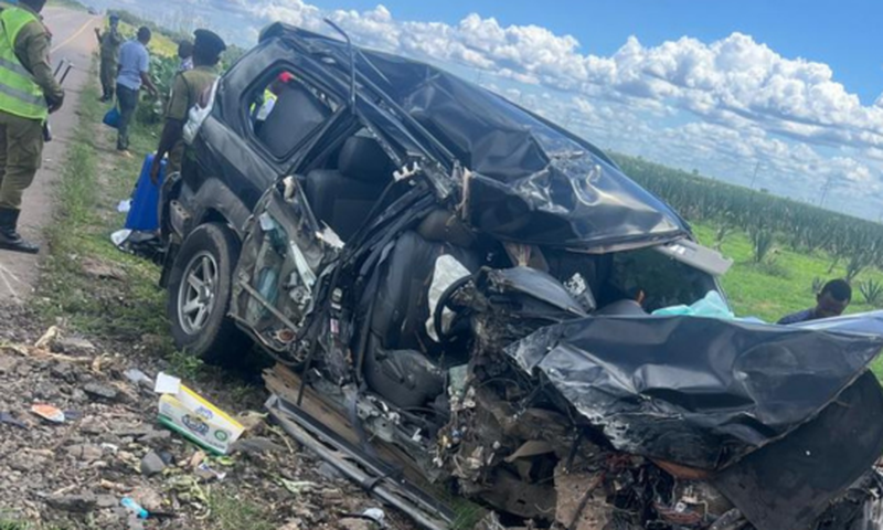 The wreckage of a car crash along the Narok - Suswa highway