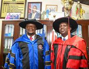 Kapseret MP Oscar Sudi and Sirisia MP John Waluke celebrating their honourary degrees from Northwestern Christian University