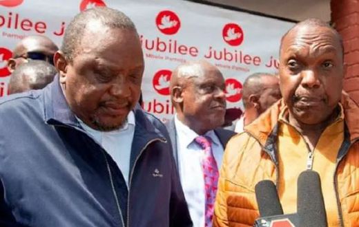 File image of retired President Uhuru Kenyatta and Jubilee Party Secretary General Jeremiah Kioni