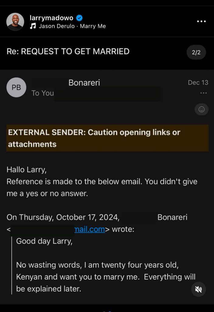 Larry Madowo cheekily seeks help as Kenyan lady follows up on her bold marriage proposal