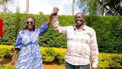 Former Deputy President Rigathi Gachagua when he visited Azimio la Umoja principal Martha Karua at her home in Gichugu on Saturday