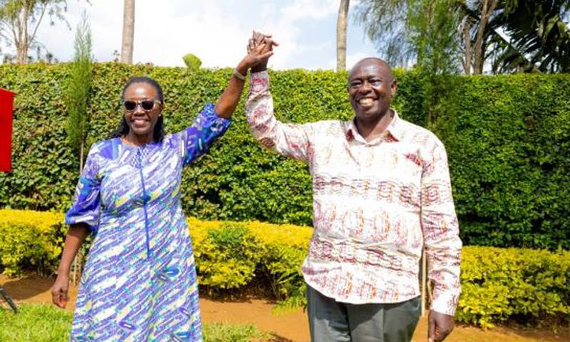 Former Deputy President Rigathi Gachagua when he visited Azimio la Umoja principal Martha Karua at her home in Gichugu on Saturday
