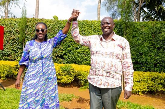 Former Deputy President Rigathi Gachagua when he visited Azimio la Umoja principal Martha Karua at her home in Gichugu on Saturday