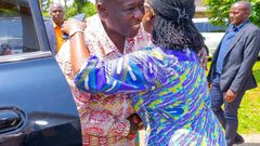 Former Deputy President Rigathi Gachagua when he visited Azimio la Umoja principal Martha Karua at her home in Gichugu on Saturday