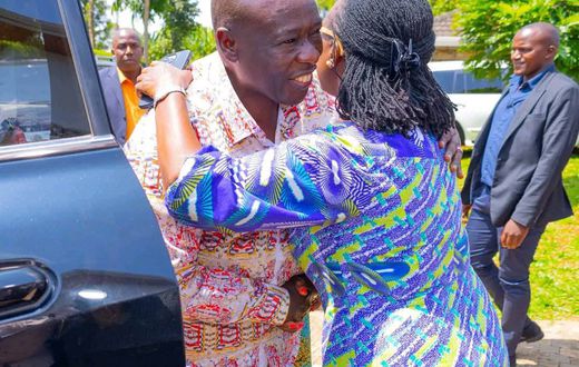 Former Deputy President Rigathi Gachagua when he visited Azimio la Umoja principal Martha Karua at her home in Gichugu on Saturday
