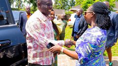 Former Deputy President Rigathi Gachagua when he visited Azimio la Umoja principal Martha Karua at her home in Gichugu on Saturday