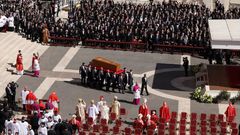 Pope Francis' funeral procession with his body lying in a sealed coffin ahead of his burial at St. Mary Major Basilica, on Saturday, April 26, 2025