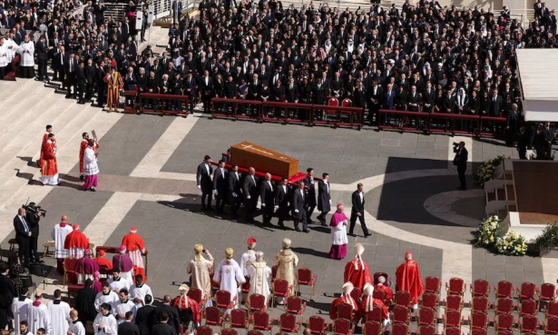 Pope Francis' funeral procession with his body lying in a sealed coffin ahead of his burial at St. Mary Major Basilica, on Saturday, April 26, 2025
