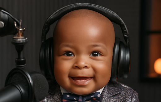 An AI generated image of a baby in a studio