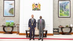 President William Ruto and Prince Rahim Aga Khan V, the spiritual leader of the Shia Ismaili Muslims