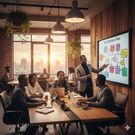 An AI-generated image of staff in a boardroom