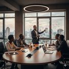 An AI-generated image of staff in a boardroom