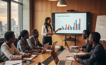 An AI-generated image of staff at a boardroom