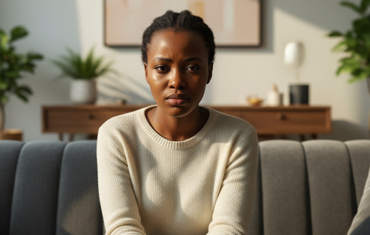 An AI-generated image of a sad woman