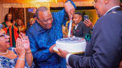 Retired President Uhuru Kenyatta at his surprise birthday party organized by friends as he turned 64 years old