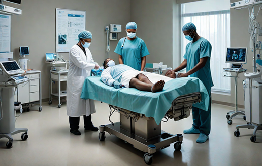 An AI-Generated image of doctors performing body transplant in a hospital (Source - Hotpot.ai)