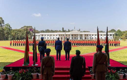 President William Ruto and Guinea-Bissau President Umaro Sissoco Embaló at State House Nairobi