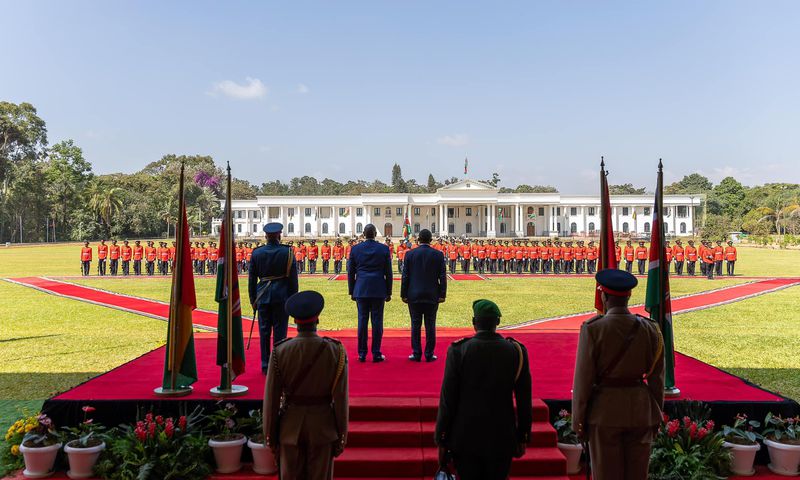 President William Ruto and Guinea-Bissau President Umaro Sissoco Embaló at State House Nairobi