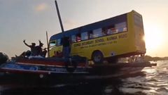 A video of a school bus being transported on a boat in Lamu has gone viral.