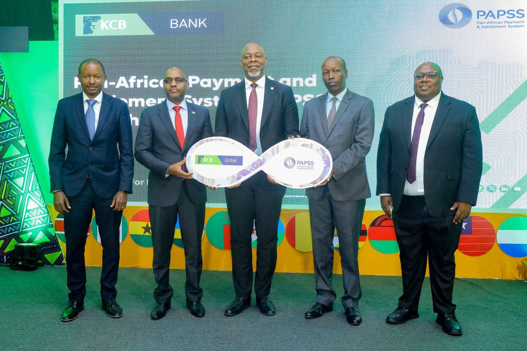 KCB Group CEO Paul Russo, PAPSS CEO, Mike Ogbalu and Trade CS Lee Kinyanjui