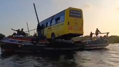 A video of a school bus being transported on a boat in Lamu has gone viral.
