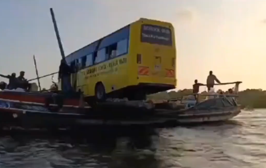 A video of a school bus being transported on a boat in Lamu has gone viral.