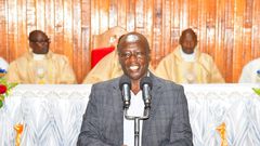 Former Deputy President Rigathi Gachagua addressing the congregation at at St. Louis- Igwamiti Parish in Nyandarua County on Sunday, April 27