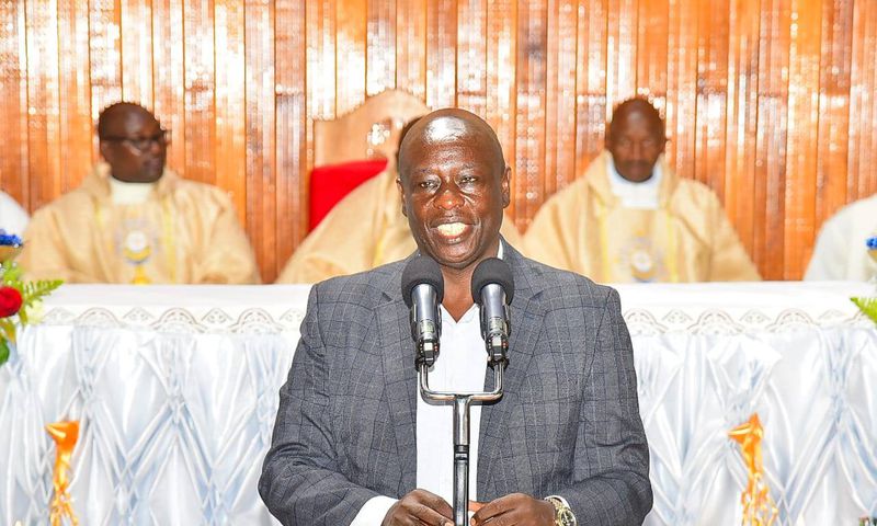 Former Deputy President Rigathi Gachagua addressing the congregation at at St. Louis- Igwamiti Parish in Nyandarua County on Sunday, April 27