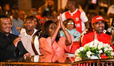 UDA party Secretary General Hassan Omar, the party’s Chairperson & Embu Governor Cecily Mbarire and FKF President Hussein Mohammed at the annual 3K FC dinner