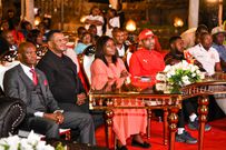 UDA party Secretary General Hassan Omar, the party’s Chairperson & Embu Governor Cecily Mbarire and FKF President Hussein Mohammed at the annual 3K FC dinner