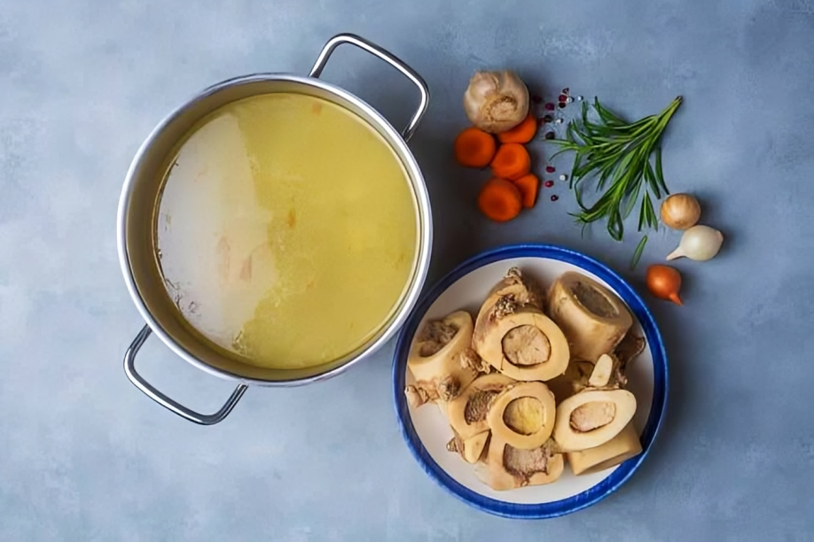 Served beef bone soup
