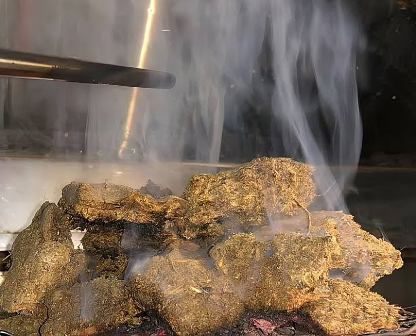 Burning cow dung to repel mosquitoes