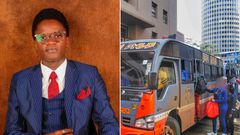A collage of Adrian Oluoch and a super metro matatu