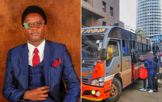 A collage of Adrian Oluoch and a super metro matatu